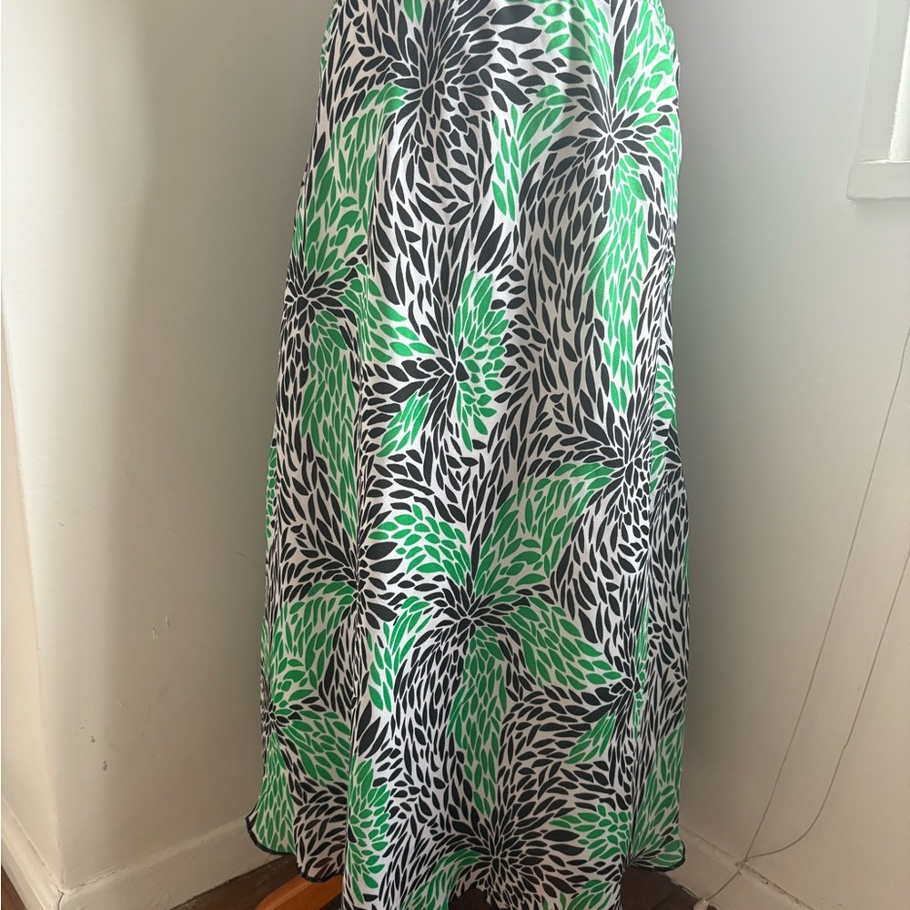 Green and Black Floral Midi Skirt